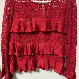 Elegant Red Lace Ruffle Top